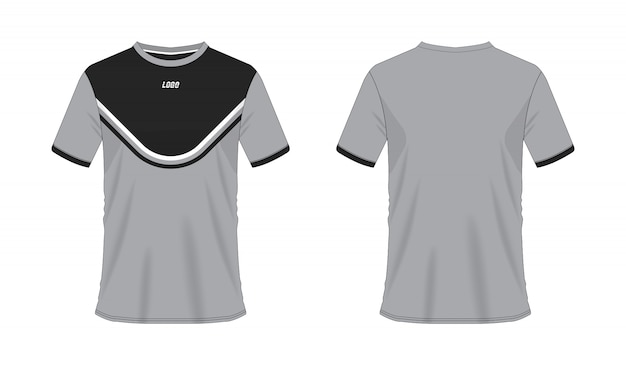 T-shirt grey and black soccer or football template for team club on white background. Jersey sport,  