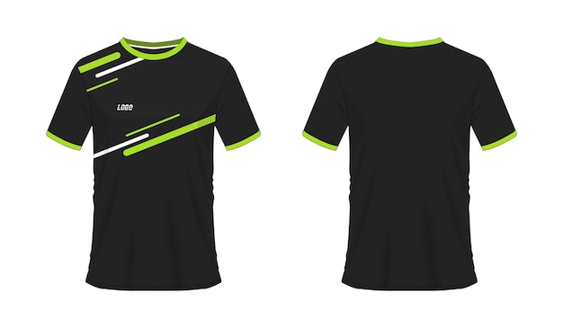 T-shirt groen en zwart voetbal of voetbal sjabloon voor teamclub op witte achtergrond. Jerseysport.