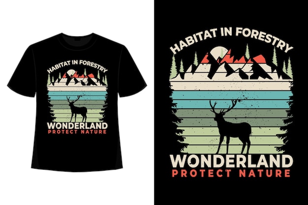 T-shirt habitat foresta paese delle meraviglie pino natura retrò