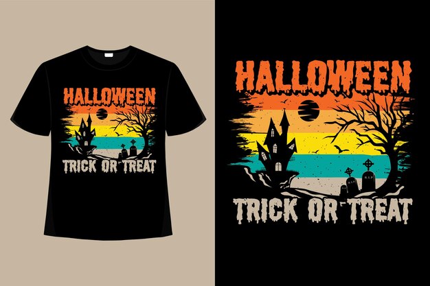 T-shirt halloween trick or treat tree retro vintage illustration