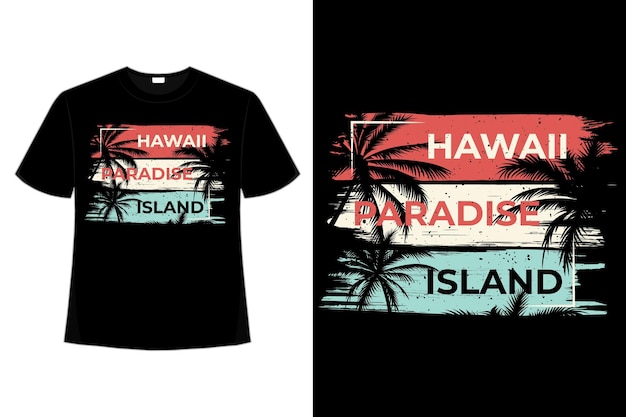 T-shirt hawaii paradise island palm pennello stile retrò illustrazione vintage