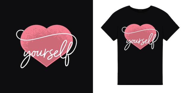 T-shirt illustratie met hartsymbool en jezelf woord typografie illustratie T-shirt afbeelding