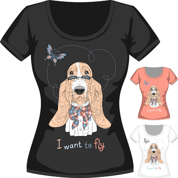 Vector t-shirt met hond basset hound