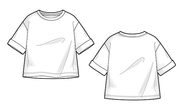 T-shirt met korte mouwen staat bovenaan technische tekening vector illustratie sjabloon voor meisjes