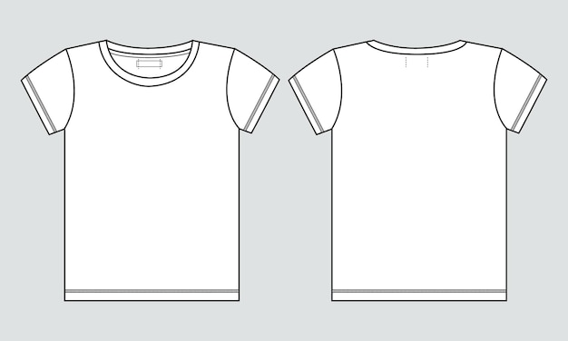 T-shirt met korte mouwen technische mode platte schets vector illustratie sjabloon voor baby meisjes