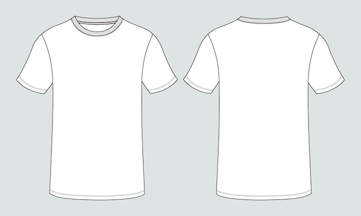 Vector t-shirt met korte mouwen technische mode platte schets vector illustratie sjabloon voor- en achterkant bekeken