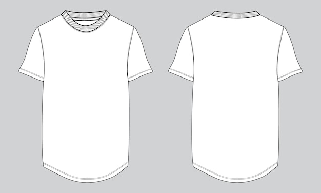 T-shirt met korte mouwen Technische mode platte schets Vectorillustratiesjabloon