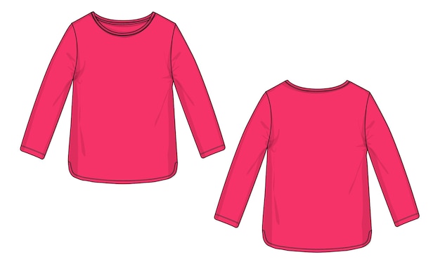 T-shirt met lange mouwen en ronde hals Jurk ontwerp vectorillustratie roze kleur sjabloon voor dames