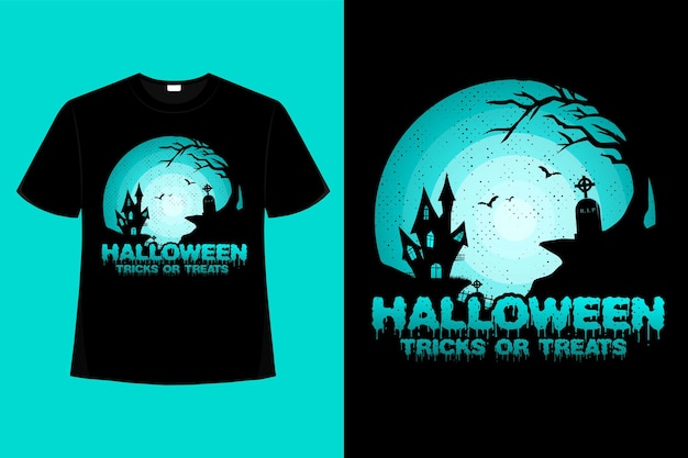 T-shirt natuur huis halloween trucs of traktaties retro vintage illustratie