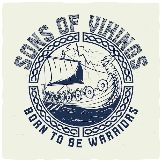 Vector t-shirt of posterontwerp met afbeelding van een vikingboot