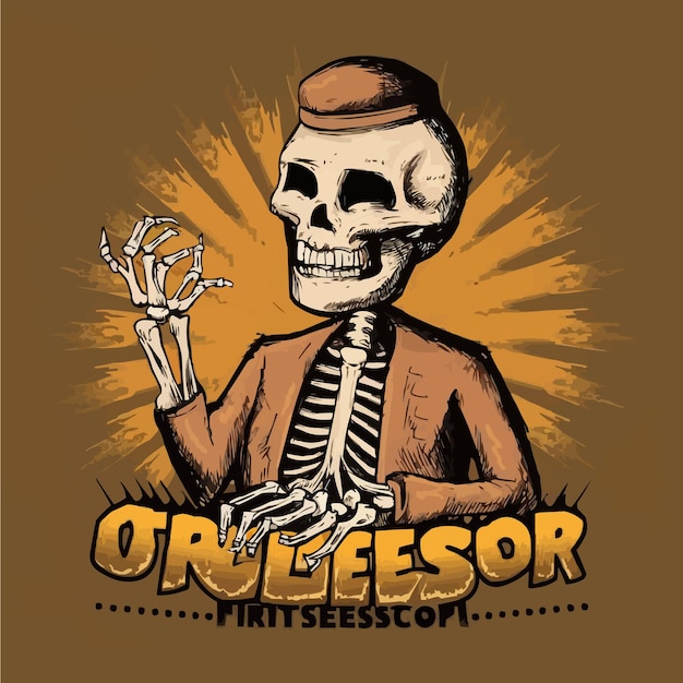 T-shirt of posterontwerp met afbeelding van skeletprofessor