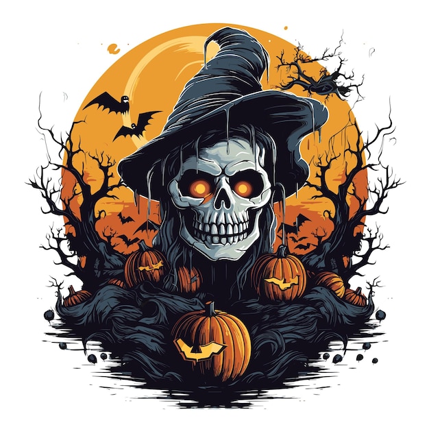 Vector t-shirt- of posterontwerp met een illustratie over halloween