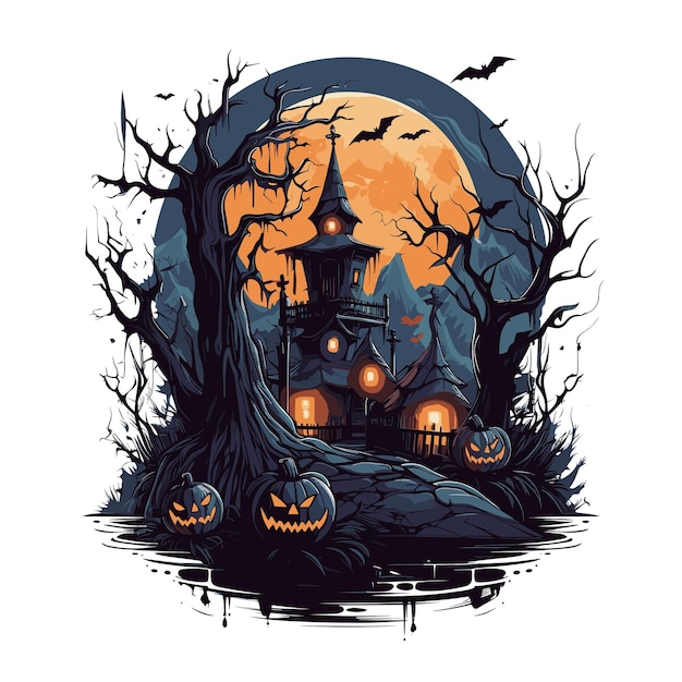 Vector t-shirt- of posterontwerp met een illustratie over halloween