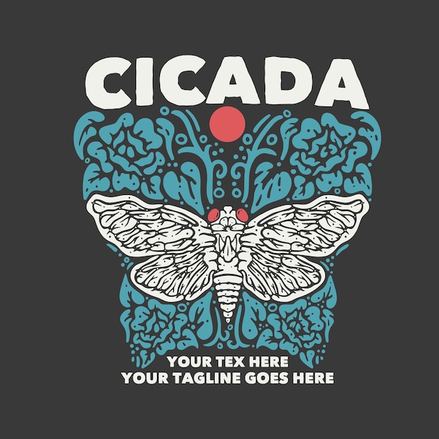 T-shirt ontwerp cicade met cicade en grijze achtergrond vintage illustratie