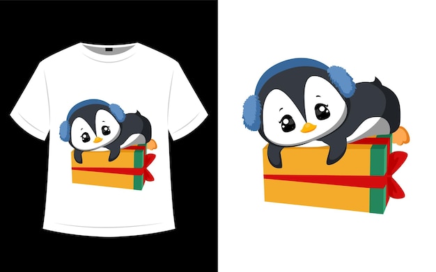 T-shirt ontwerp kerst pinguïn karakter