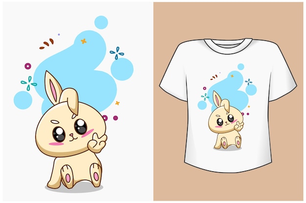 t-shirt ontwerp mockup schattige en mooie konijn cartoon afbeelding