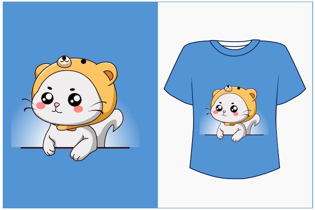 t-shirt ontwerp mockup schattige kat cartoon afbeelding