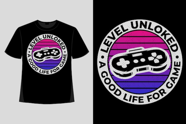 Vector t-shirt ontwerp van level game life game pad typografie stijl retro vintage illustratie