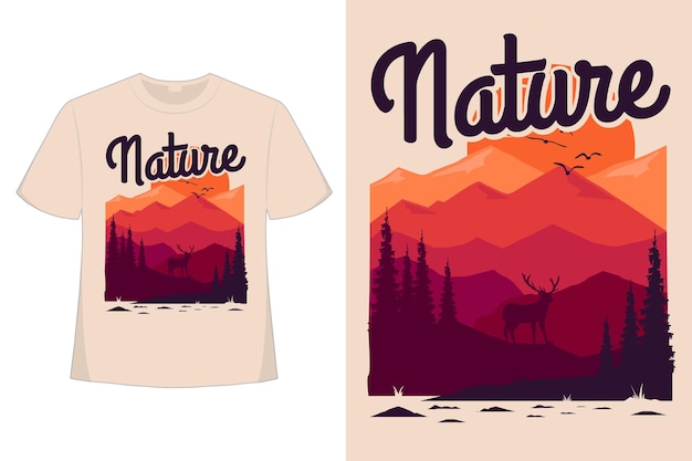 T-shirt ontwerp van natuur berg grenen zomer hand getrokken stijl vintage illustratie