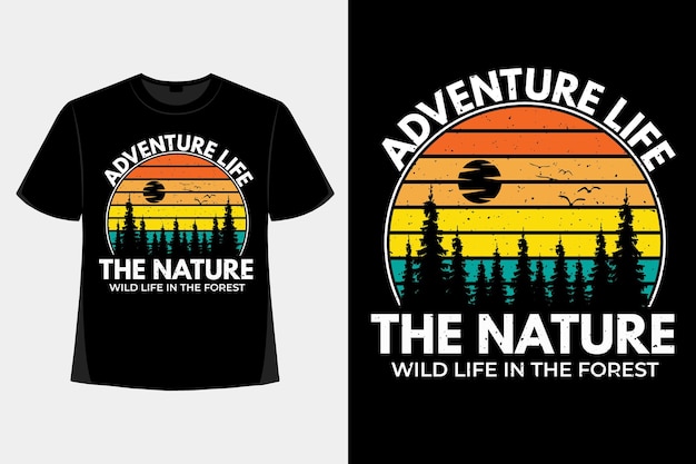 T-shirt ontwerp van natuur wild leven avontuur grenen retro vintage illustratie