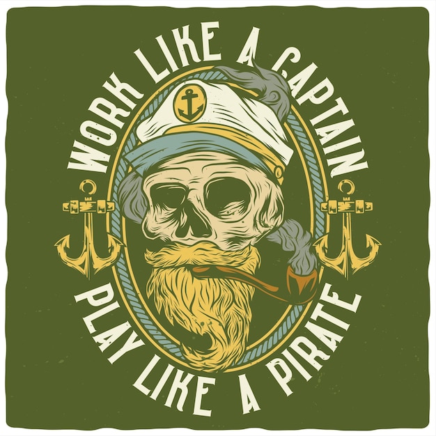 Вектор Дизайн футболки или плаката с изображением мертвого капитана