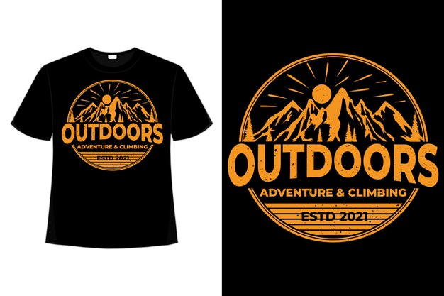 T-셔츠 야외 모험 등산 산 스타일 손으로 그린 복고풍 빈티지 그림