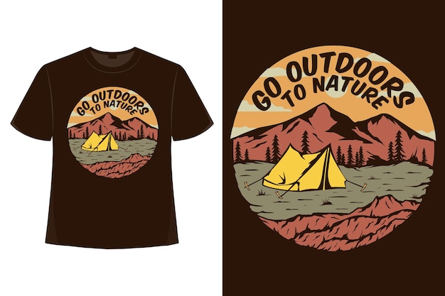 T-shirt outdoors nature camping mountain hand drawn style retro vintage illustration