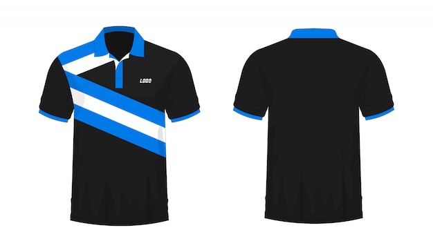 T-shirt Polo blauw en zwart sjabloon voor ontwerp.