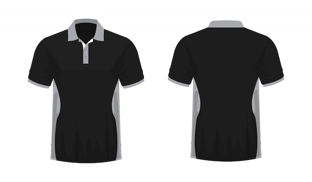 T-shirt Polo grijs en zwart sjabloon voor ontwerp op witte achtergrond.