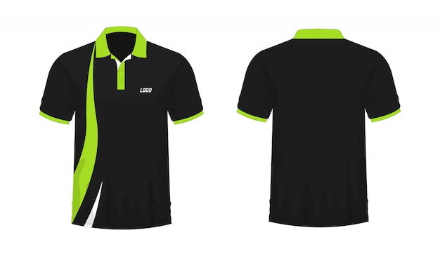 T-shirt Polo groen en zwart sjabloon voor ontwerp op witte achtergrond.