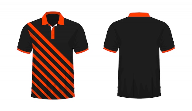 T-shirt polo orange and black template for design on white background.