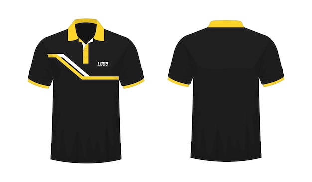白地にデザインするためのTシャツポロ黄色と黒のテンプレート。ベクトルイラストeps10。