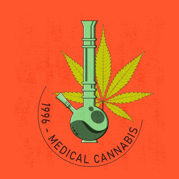 Vector t-shirt or poster design with illustration of cannabis and a bong