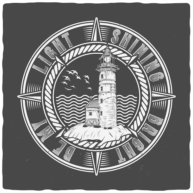 Vector t-shirt or poster design with illustration of lighthouse