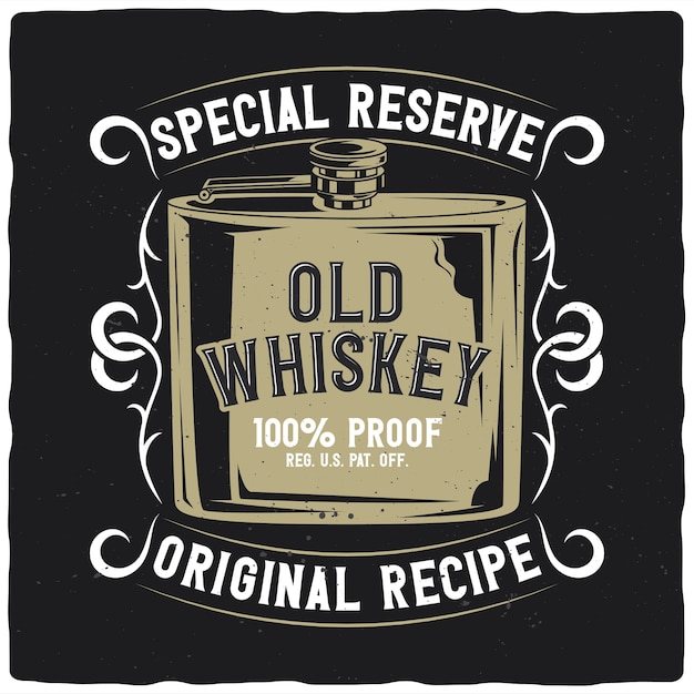 Vettore t-shirt o poster design con illustrazione della boccetta di whisky