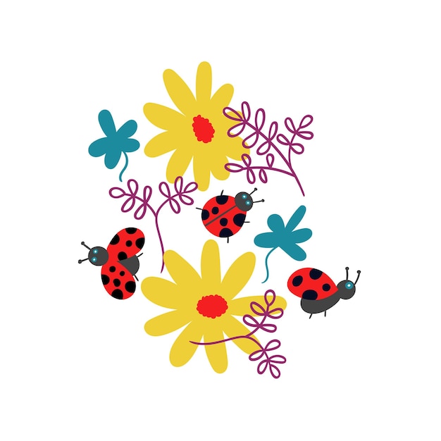 Vector t-shirt print ladybugs and flowers