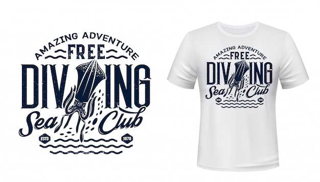 T-shirt print with cuttlefish, scuba dive club