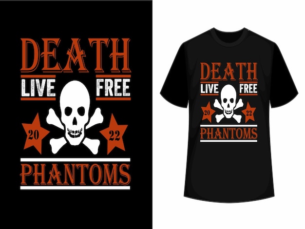 Vector t shirt print with skull for vector apparel design live free death phantoms of human skull t shirt