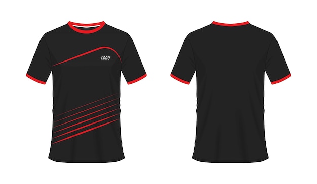 T-shirt red and black soccer or football template for team club on white background. Jersey sport.