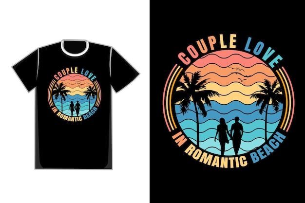 T- 셔츠 로맨틱 커플 해변 제목 커플 로맨틱 해변에서 사랑
