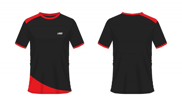 T-shirt rood en zwart voetbal of voetbal sjabloon voor teamclub op witte achtergrond. jersey sport,