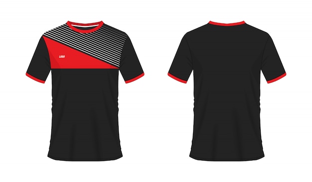 T-shirt rood en zwart voetbal of voetbal sjabloon voor teamclub op witte achtergrond. jersey sport,