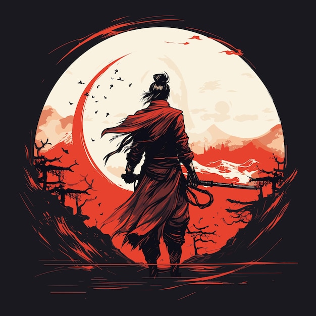 T-shirt samurai logo ontwerp vector lijn kunst logo