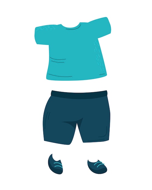 T-shirt shorts en laarzen Een set kinderkleding voor een jongen Geïsoleerde vectorillustratie in cartoon-stijl