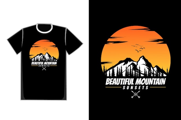 Tシャツシルエット山自然美しい夕焼け空