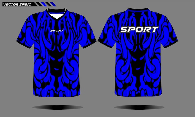 T-shirt sjabloon race jersey ontwerp blauwe voetbaltrui