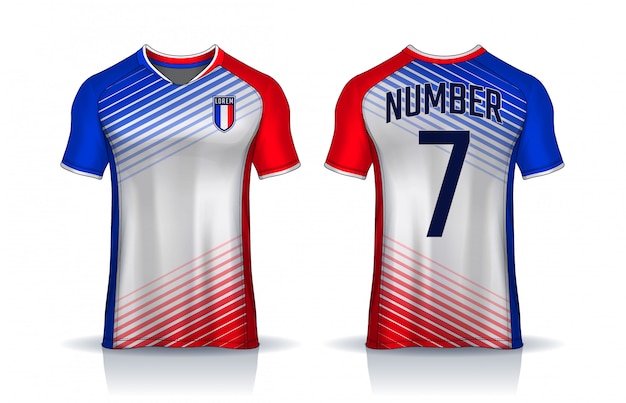 T-shirt sport design template, soccer jersey for football club. uniform front and back view.