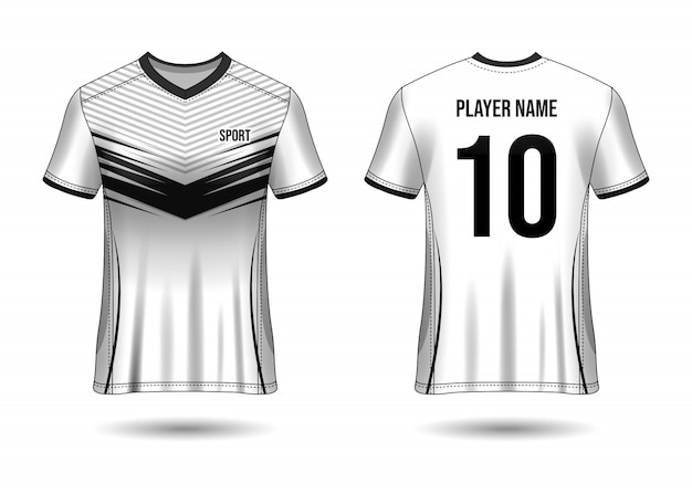 T-shirt sport ontwerp. Voetbalshirt voor voetbalclub. uniform voor- en achteraanzicht.