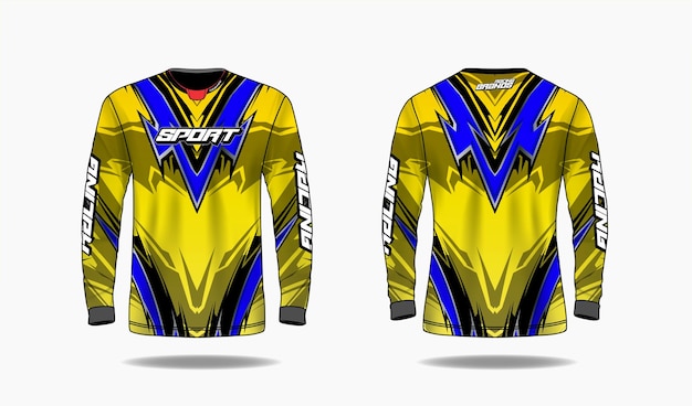 Vector t-shirt sport ontwerpsjabloon, sjabloon met lange mouwen uniform voor- en achteraanzicht.