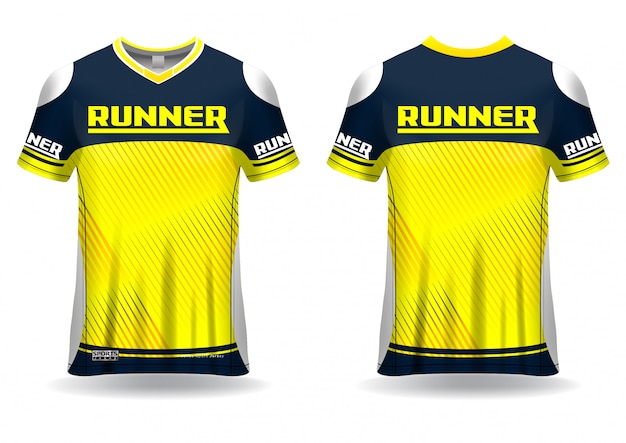 T-shirt sport sjabloon voor hardlopen jersey, sport uniform in vooraanzicht en achteraanzicht